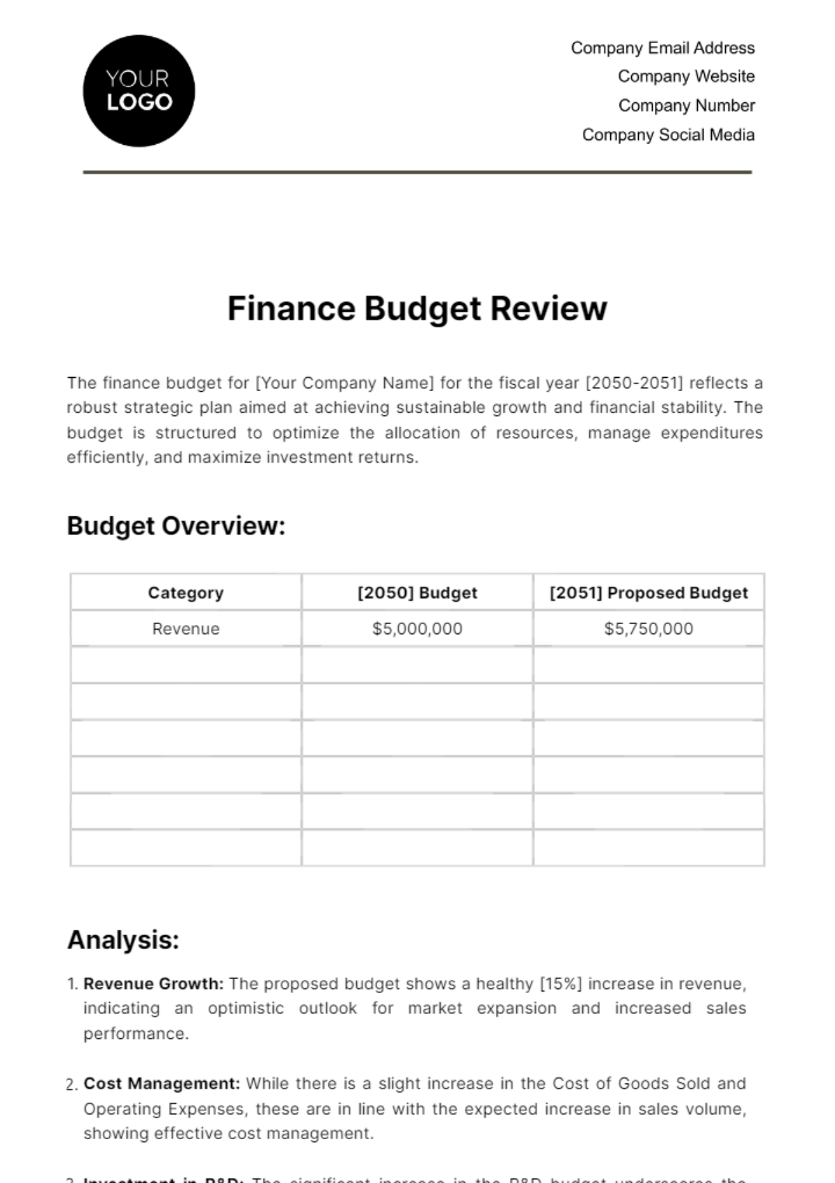 Free Finance Budget Review Template