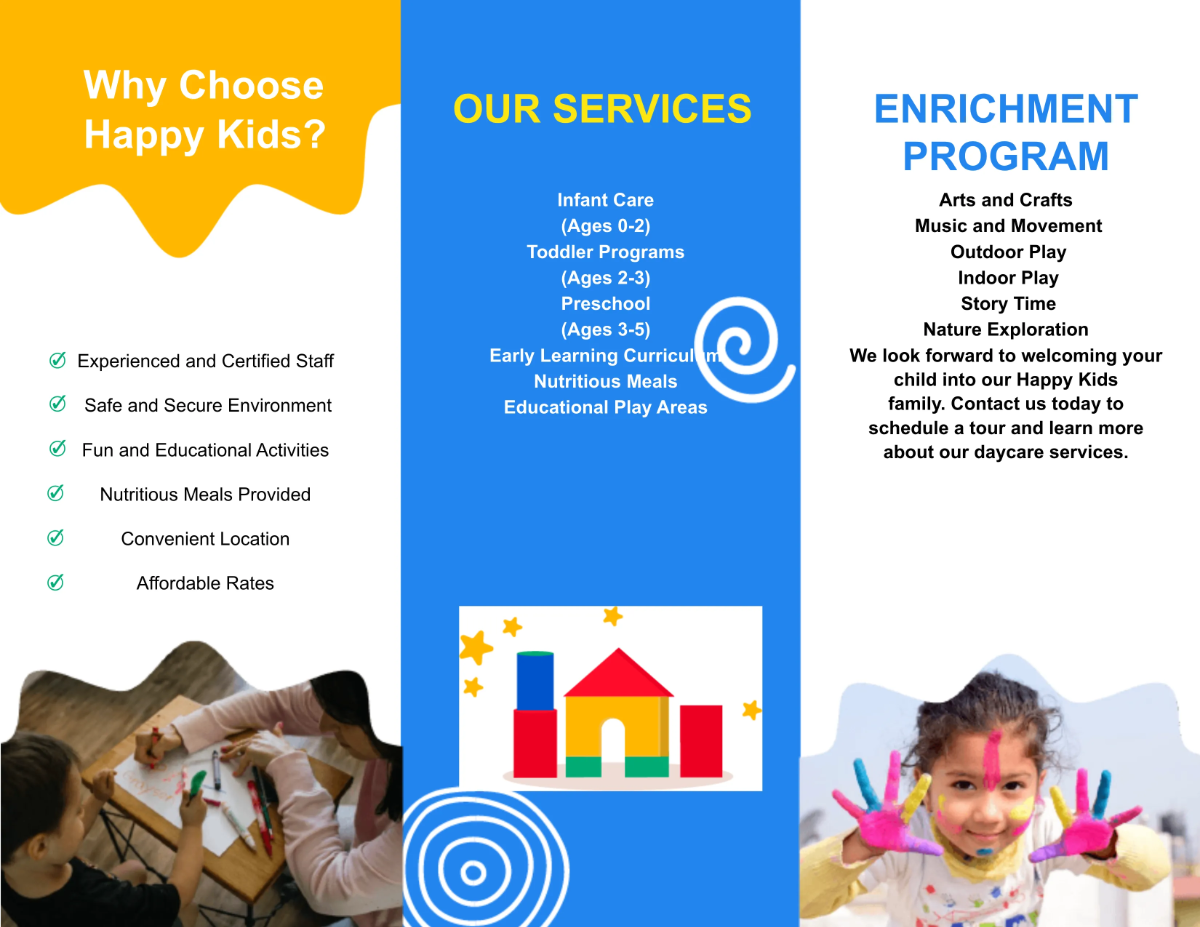Free Daycare Brochure Template to Edit Online