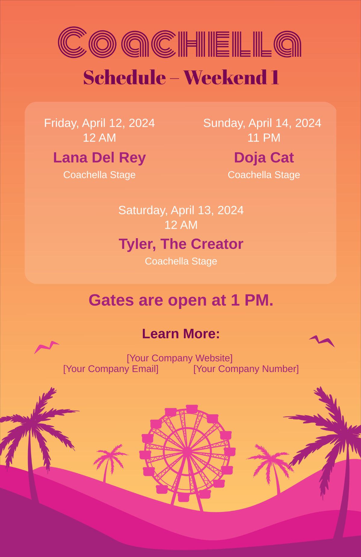 Coachella Arts Festival Schedule Template