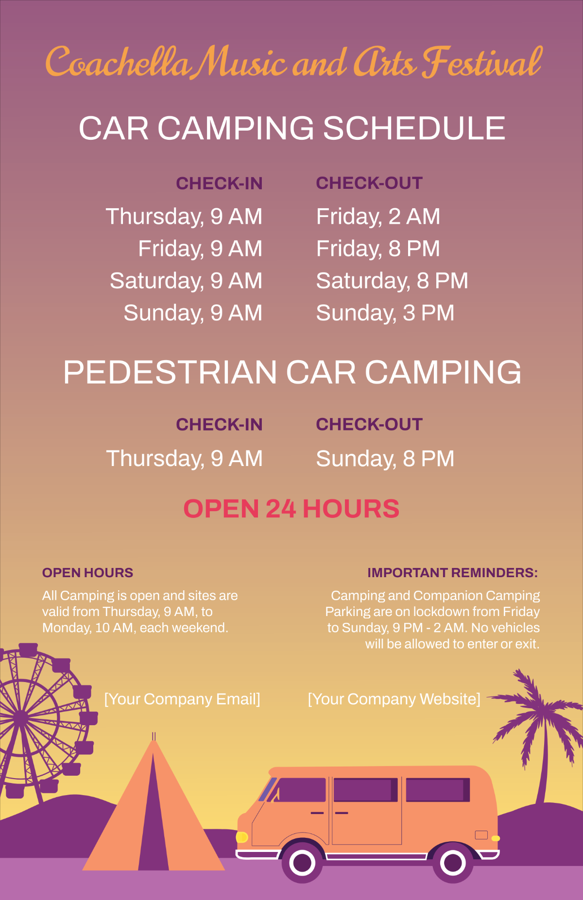 Coachella Car Camping Schedule Template
