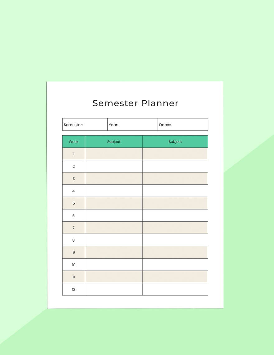 Blank Student Planner Sample