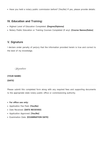 Free Notary Public Examination Registration Template to Edit Online