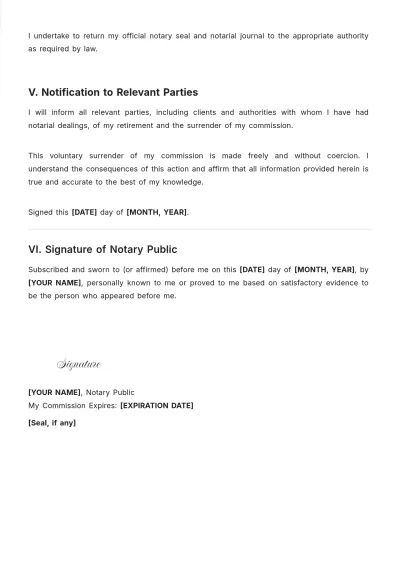 Free Voluntary Surrender Of Notary Public Commission Template to Edit Online