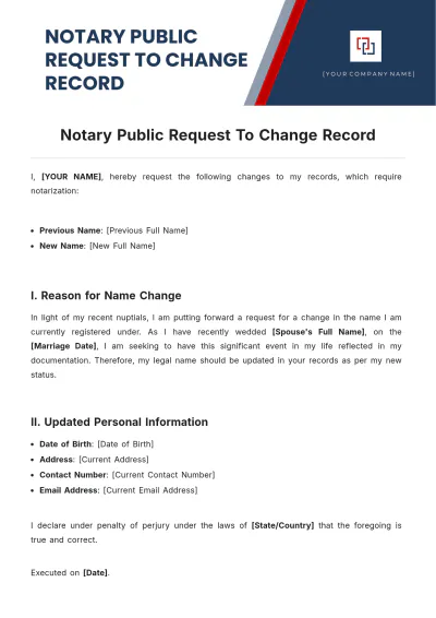 Free Notary Public Request To Change Record Template to Edit Online