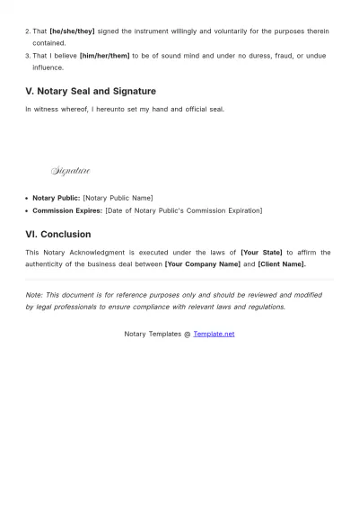 Free Notary Acknowledgment For Business Deals Template to Edit Online