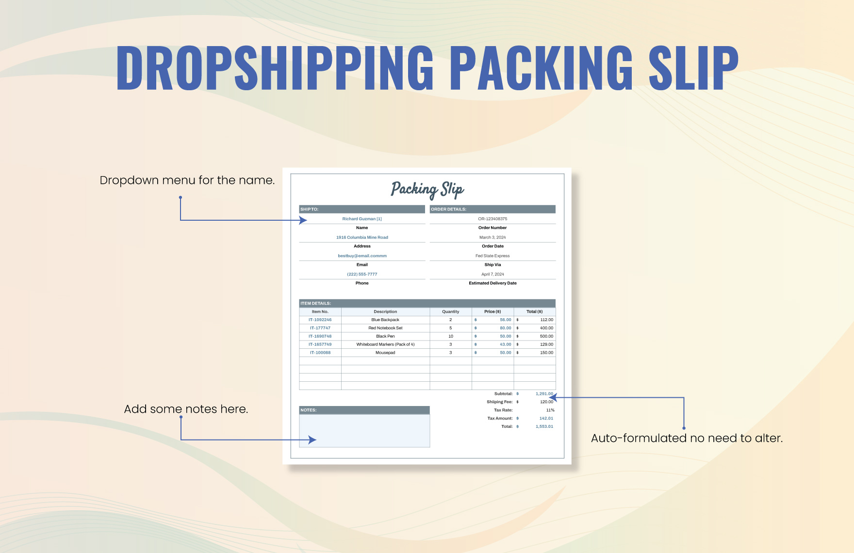 Dropshipping Packing Slip Template