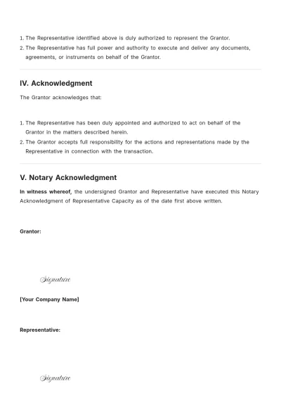 Free Notary Acknowledgment Of Representative Capacity Template to Edit Online