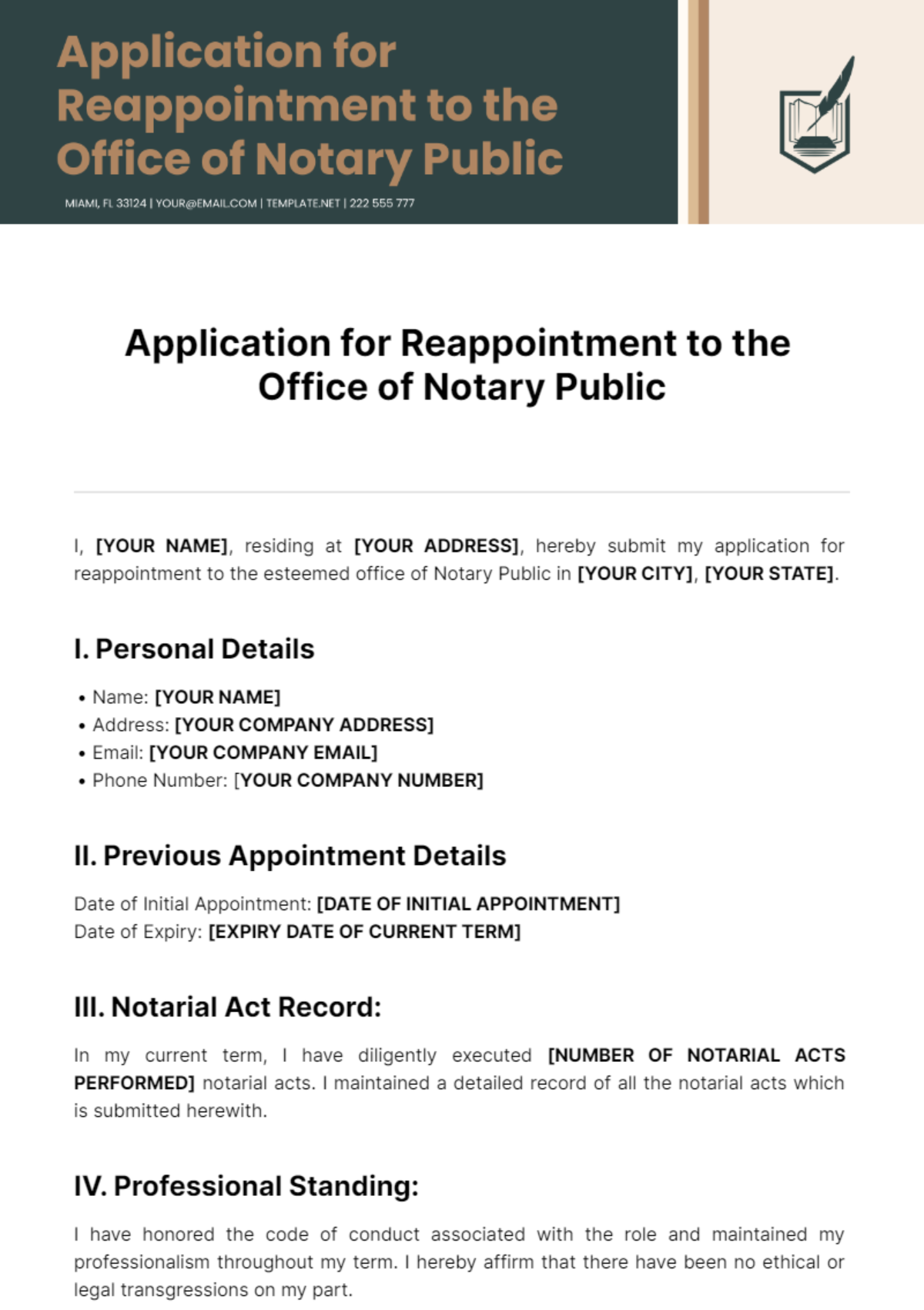 Free Application For Reappointment To Office Of Notary Public Template