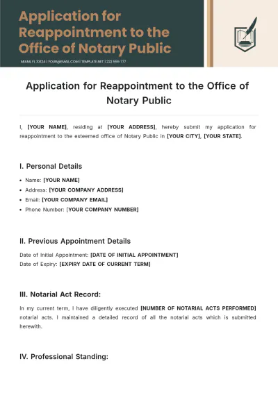 Free Application For Reappointment To Office Of Notary Public Template to Edit Online
