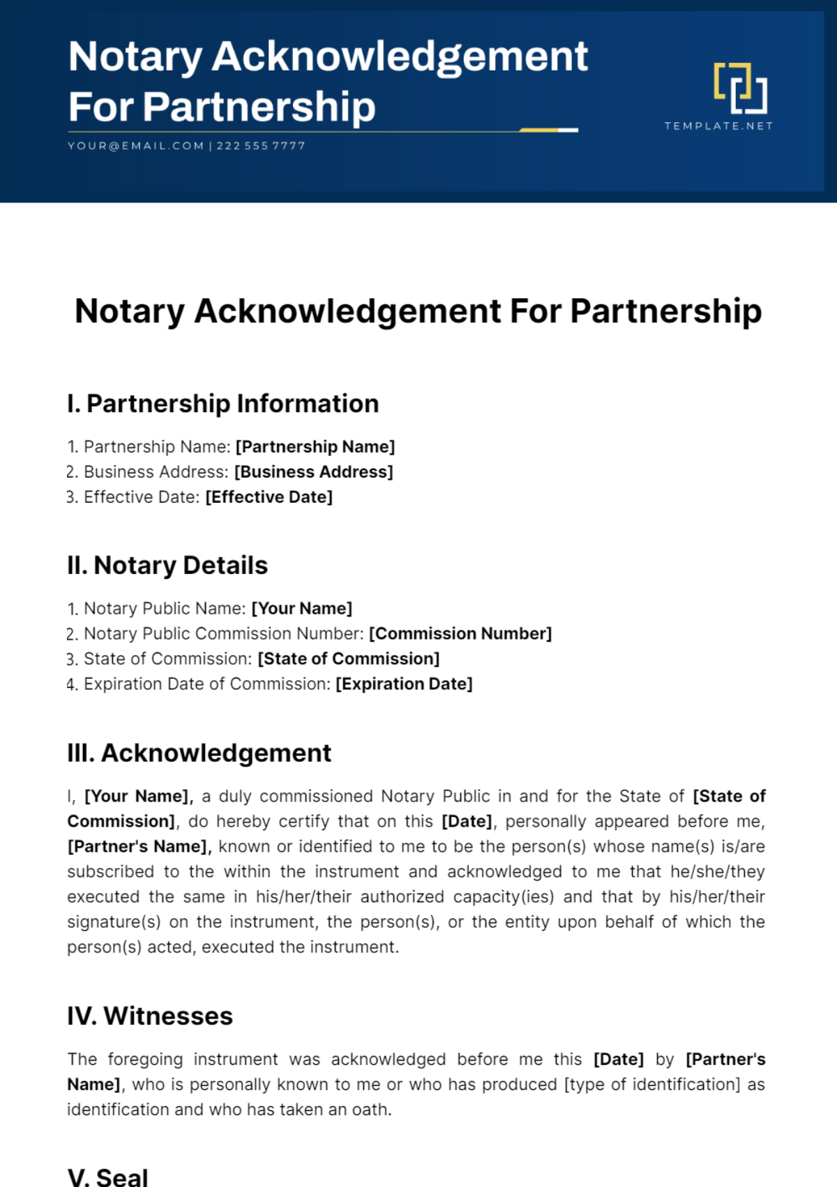 Free Notary Acknowledgement For Partnership Template