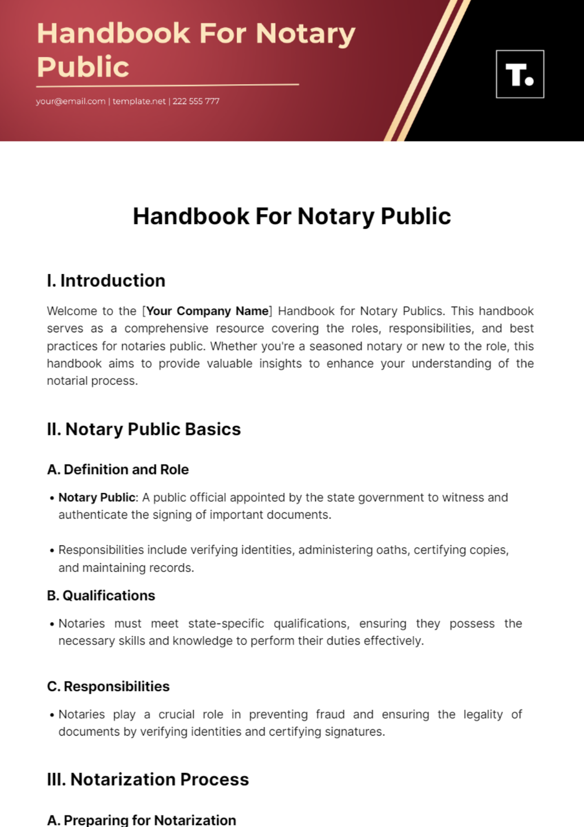 Free Handbook For Notary Public Template