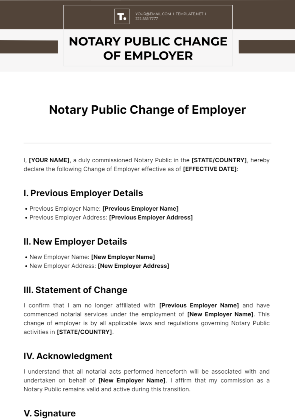 Free Notary Public Change Of Employer Template