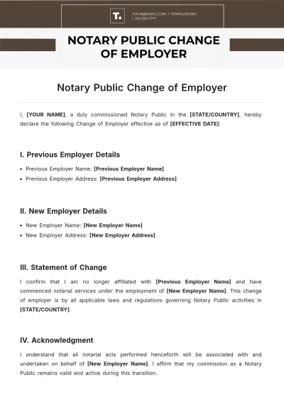 Free Notary Public Change Of Employer Template to Edit Online