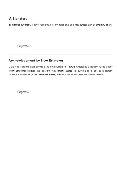 Free Notary Public Change Of Employer Template to Edit Online