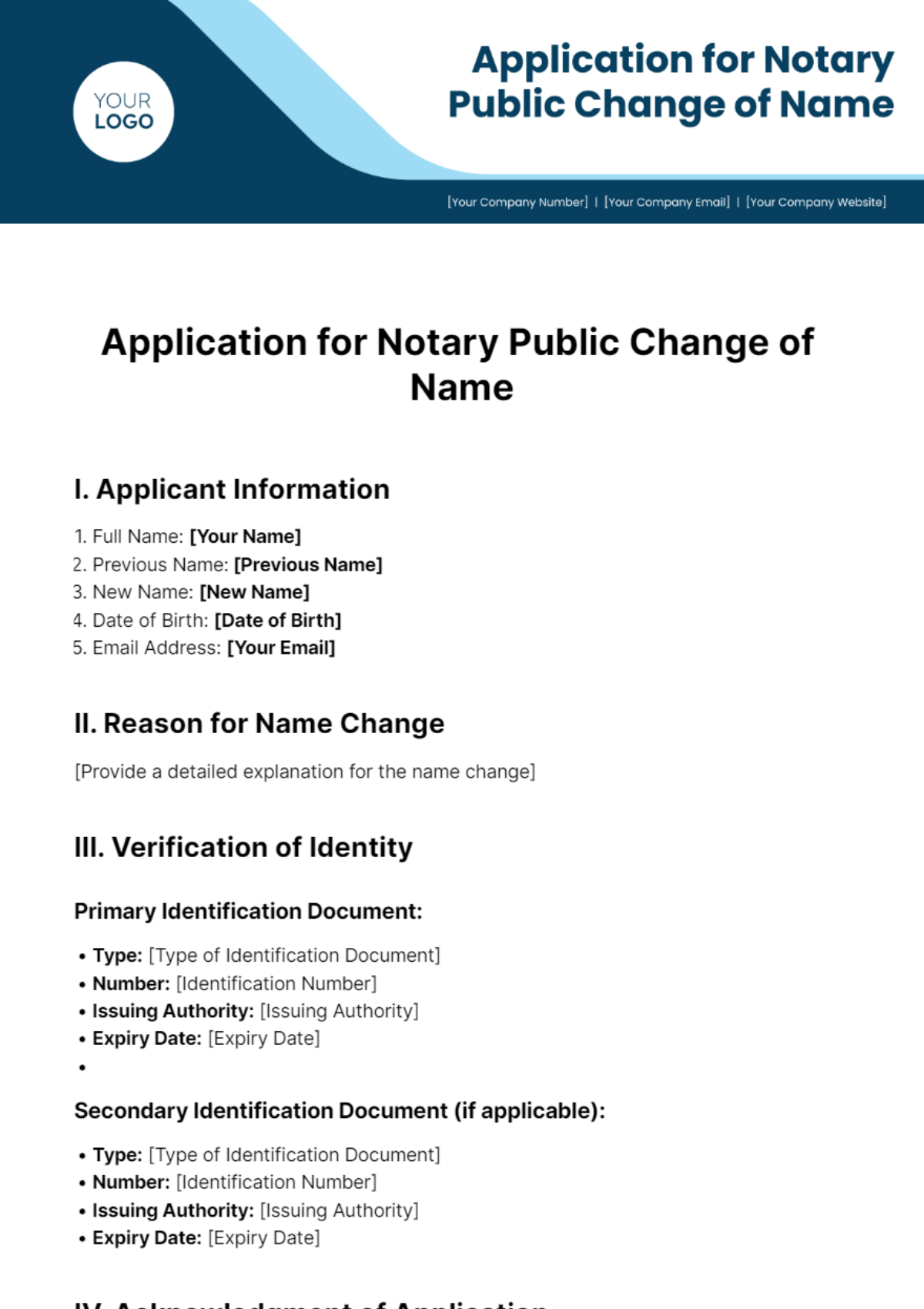 Free Application For Notary Public Change Of Name Template