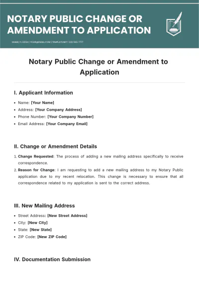 Free Notary Public Change Or Amendment To Application Template to Edit Online