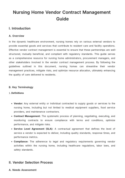 Free Nursing Home Vendor Contract Management Guide Template to Edit Online