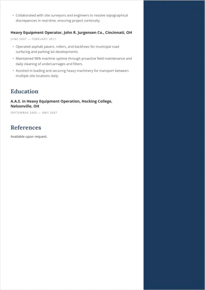 Free Construction Equipment ATS Resume Template, AI Resume Builder