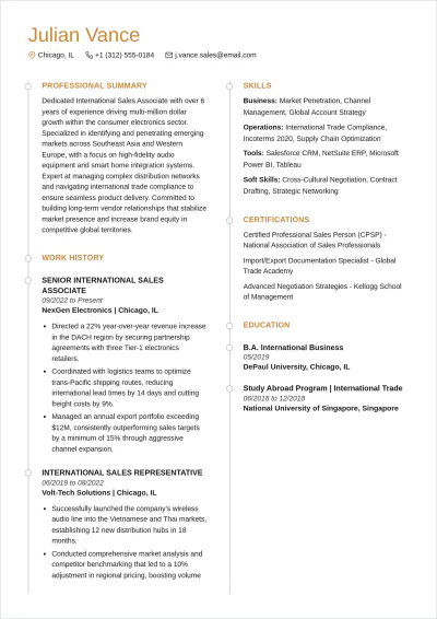 Free International Sales Associate ATS Resume Template