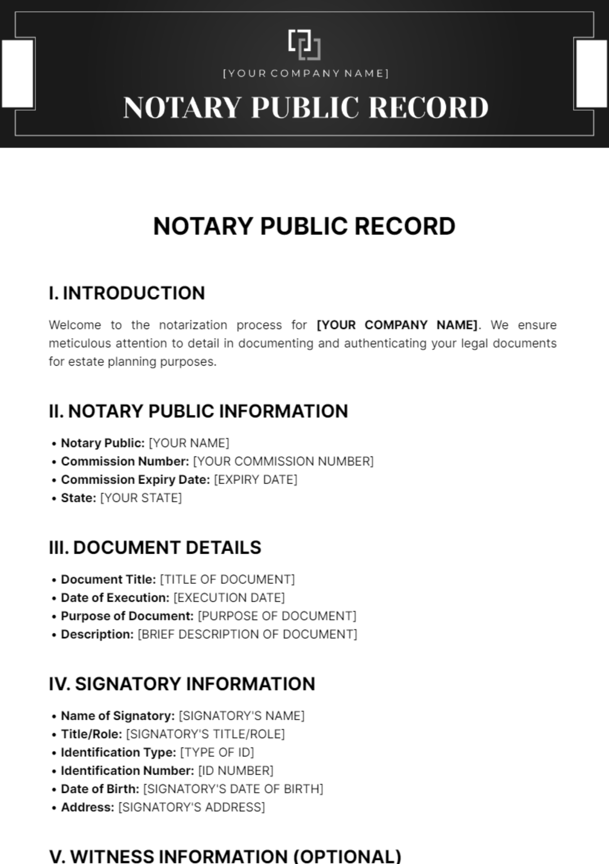 Notary Public Record Template