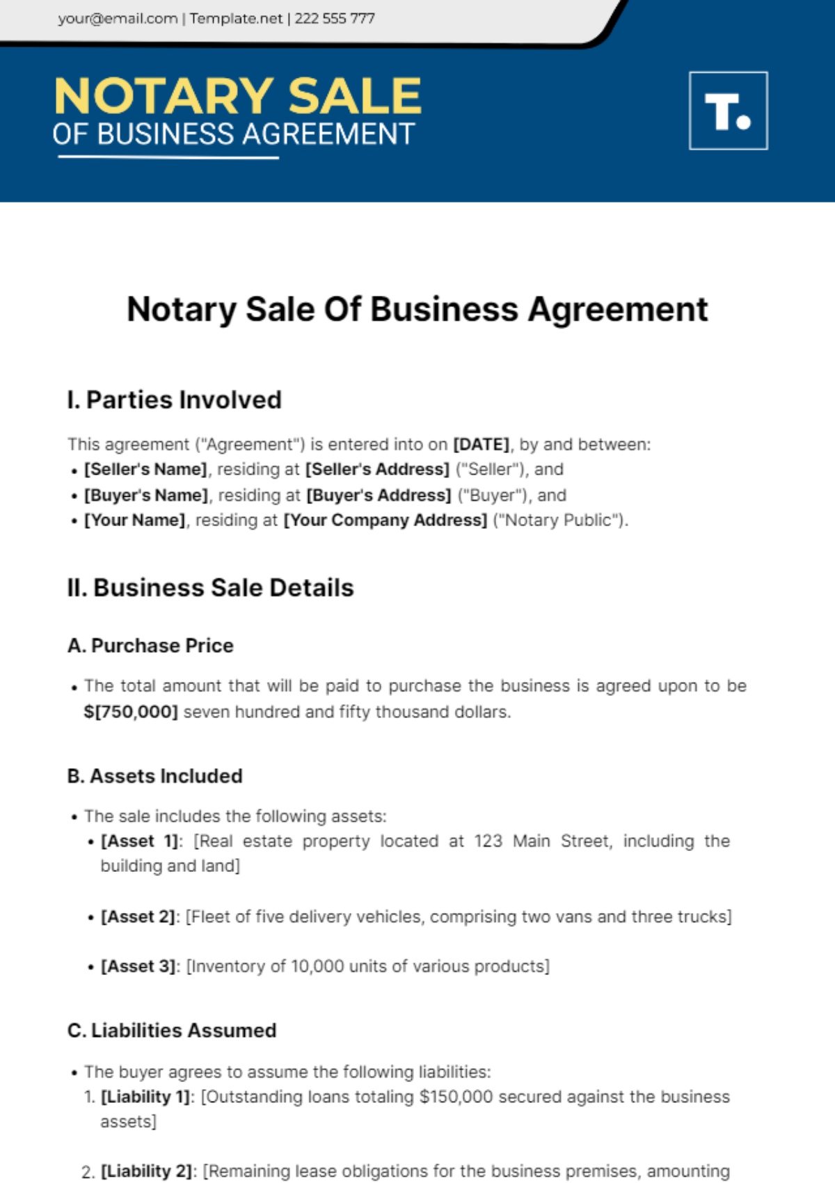 Notary Sale Of Business Agreement Template