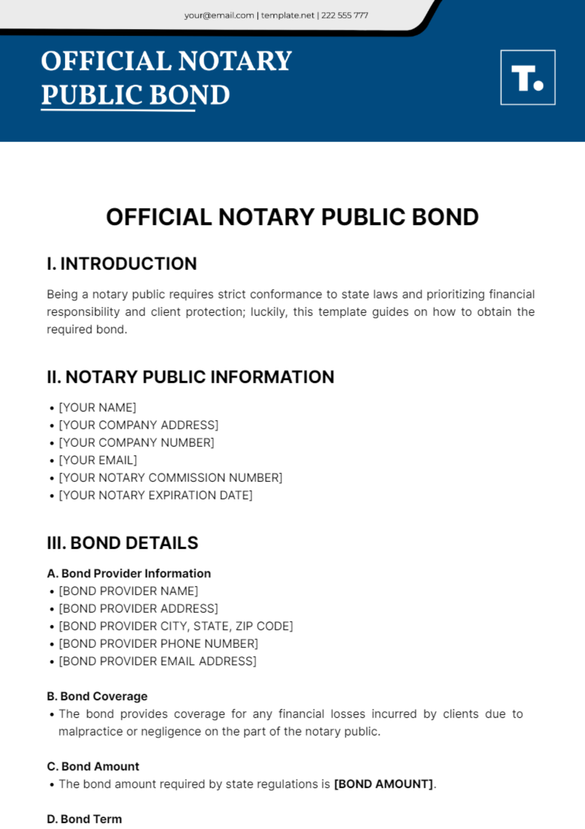 Free Official Notary Public Bond Template