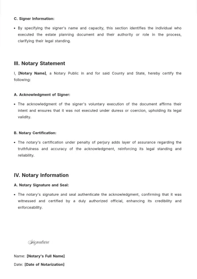 Free Notary Acknowledgment For Estate Planning Template to Edit Online