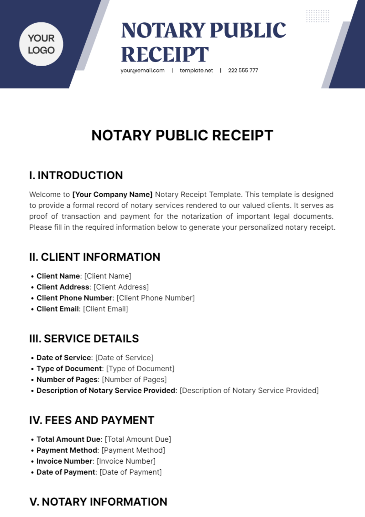 Notary Public Receipt Template