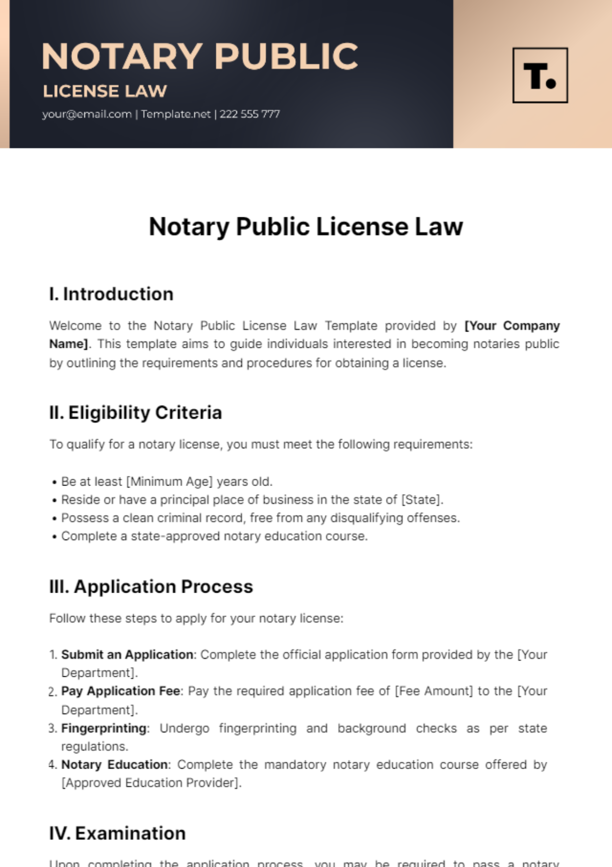 Free Notary Public License Law Template