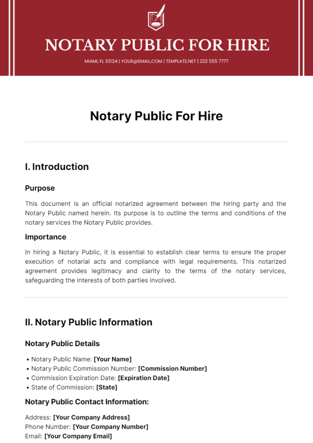 Free Notary Public For Hire Template