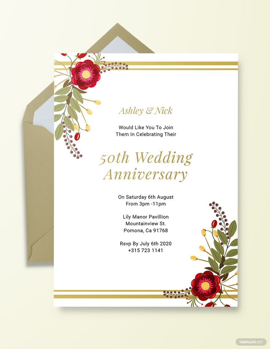 Free Printable Template Free 50th Wedding Anniversary Invitations