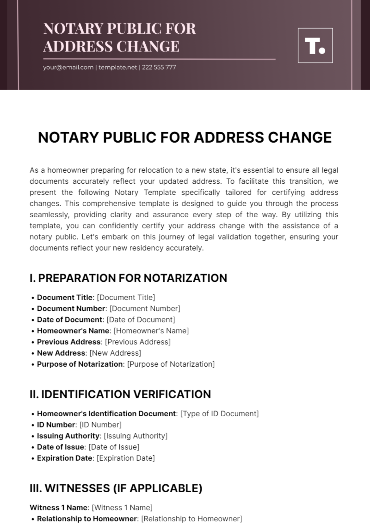Notary Public For Address Change Template