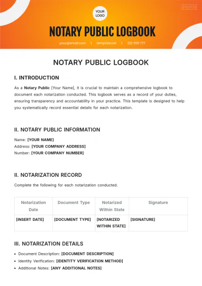 Free Notary Public Log Book Template to Edit Online