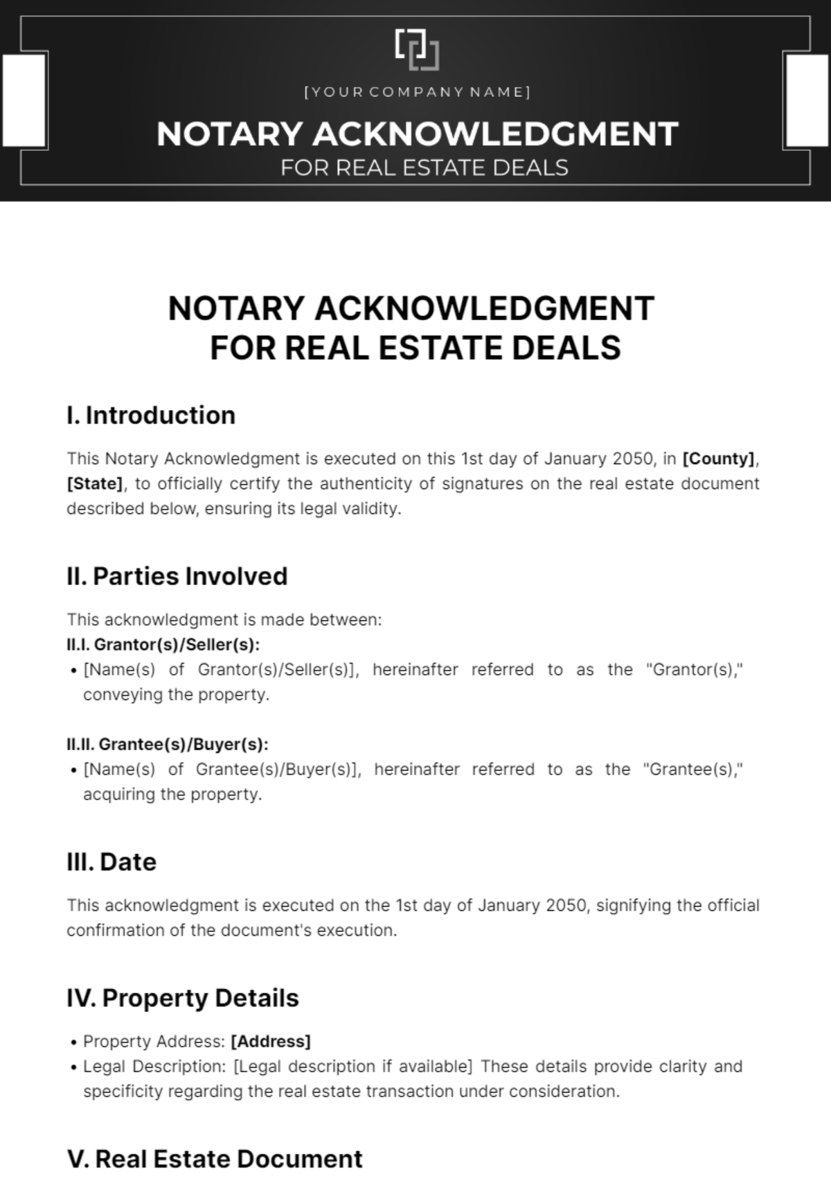 Notary Acknowledgment For Real Estate Deals Template