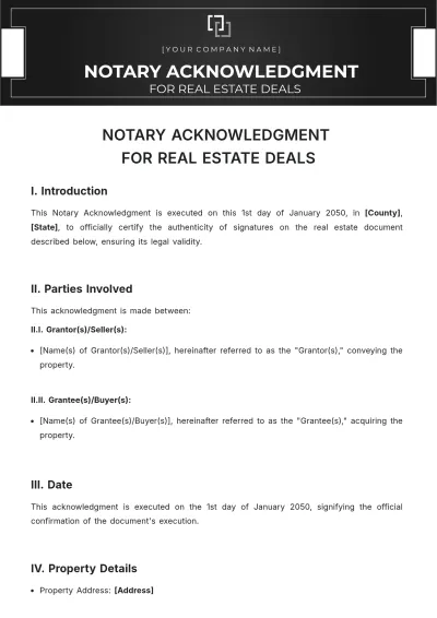 Free Notary Acknowledgment For Real Estate Deals Template to Edit Online
