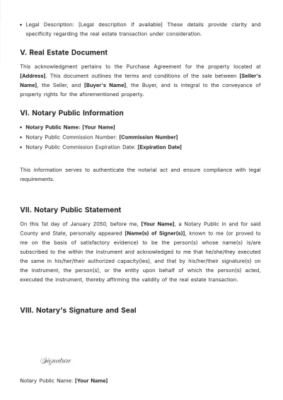 Free Notary Acknowledgment For Real Estate Deals Template to Edit Online