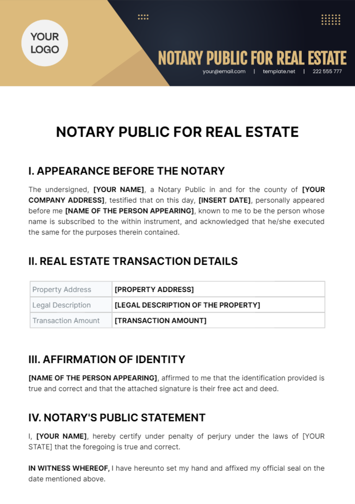 Notary Public For Real Estate Template