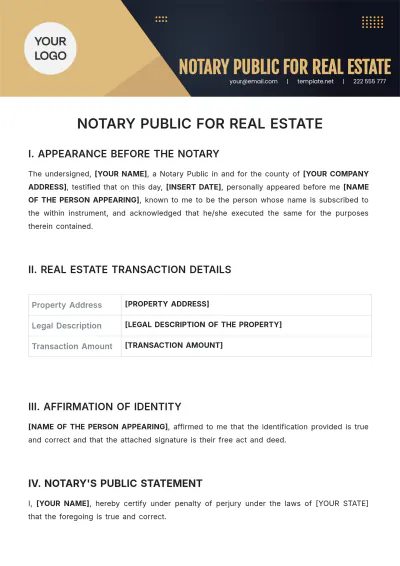 Free Notary Public For Real Estate Template to Edit Online
