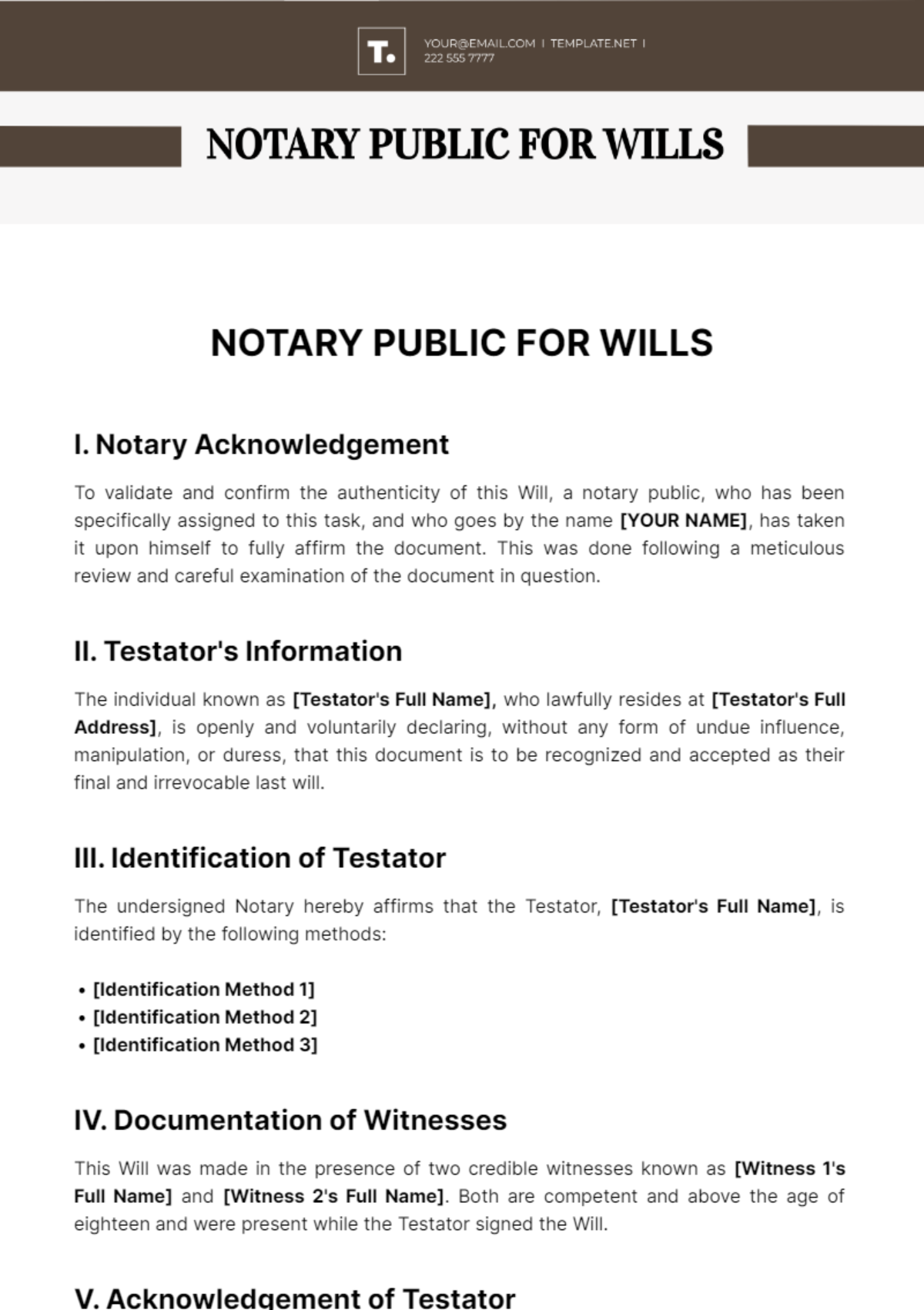 Notary Public For Wills Template