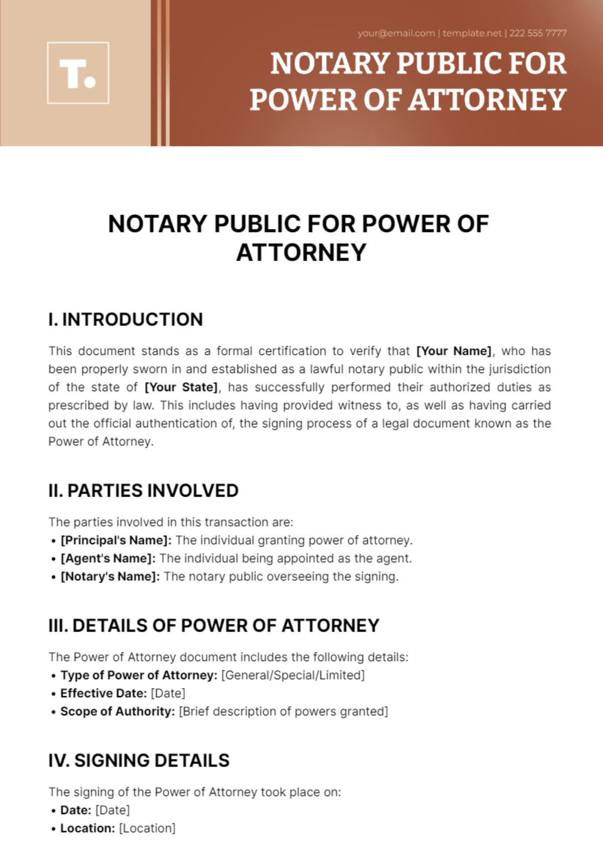 Notary Public For Power Of Attorney Template