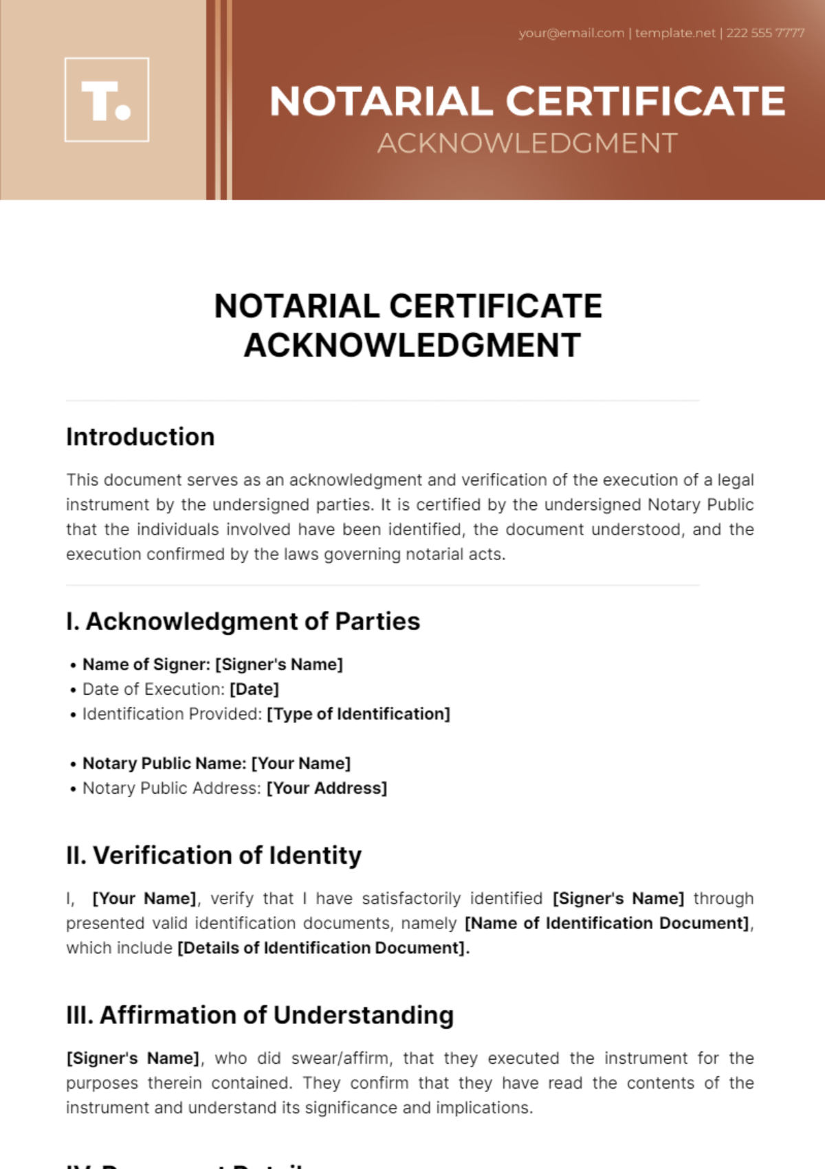 Notarial Certificate Acknowledgment Template