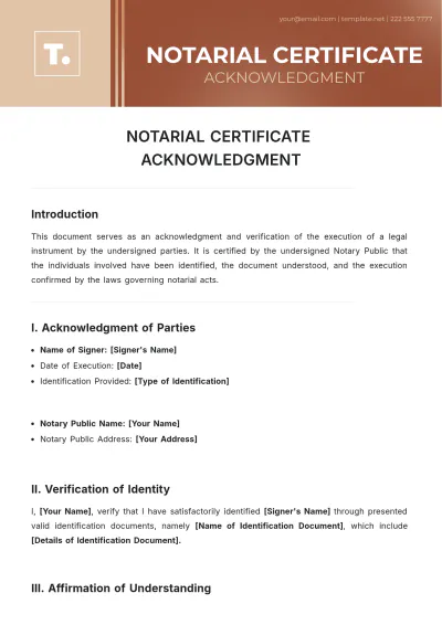 Free Notarial Certificate Acknowledgment Template to Edit Online