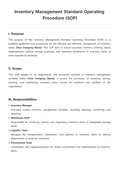 Free Inventory Management SOP Template to Edit Online