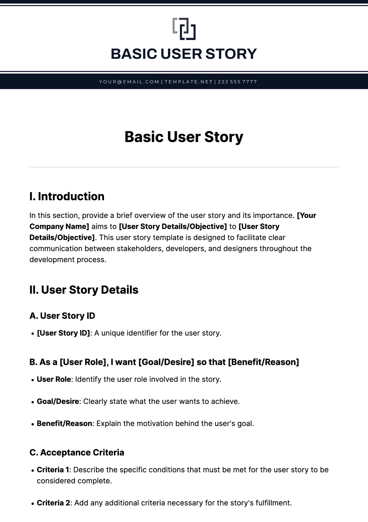 Basic User Story Template