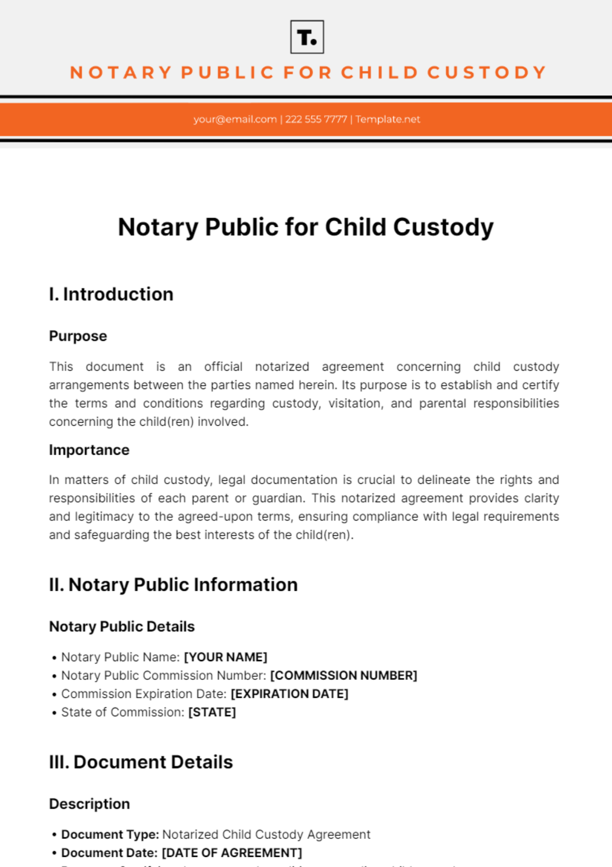 Free Notary Public For Child Custody Template