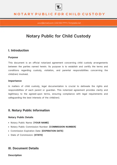 Free Notary Public For Child Custody Template to Edit Online