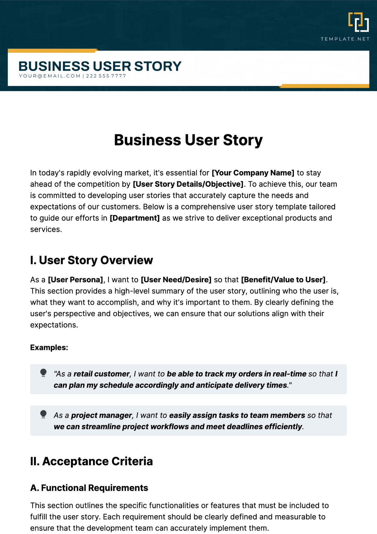 Business User Story Template