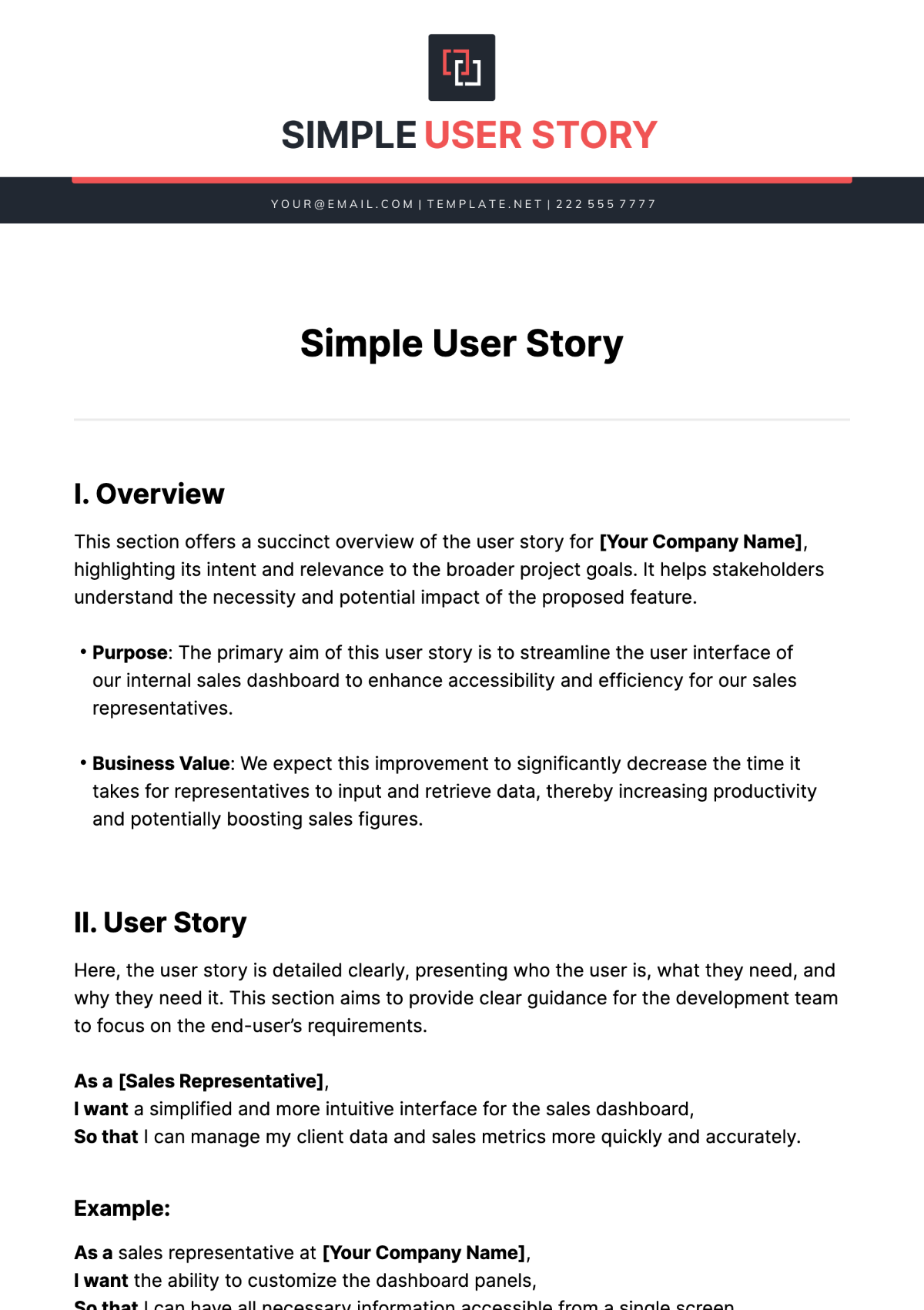 Simple User Story Template