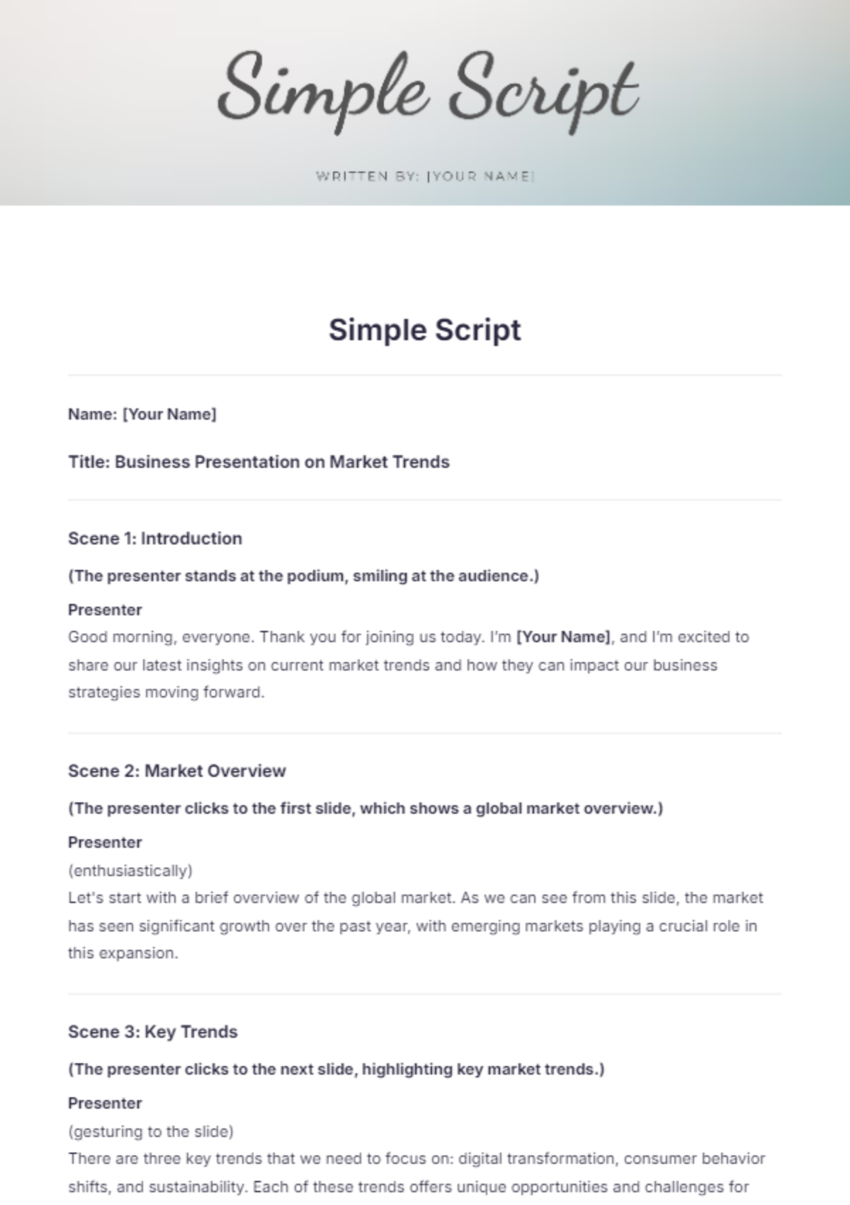 Free Simple Script Template - Edit Online & Download | Template.net