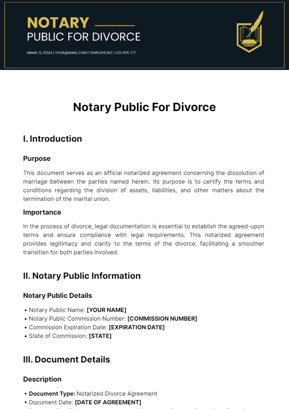 Free Notary Public For Divorce Template